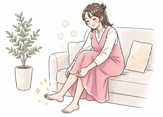 ソファでくつろいで足を休める妊婦さん