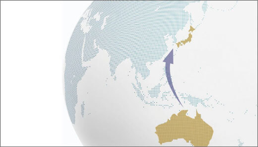 オーストラリアと日本を示した世界地図